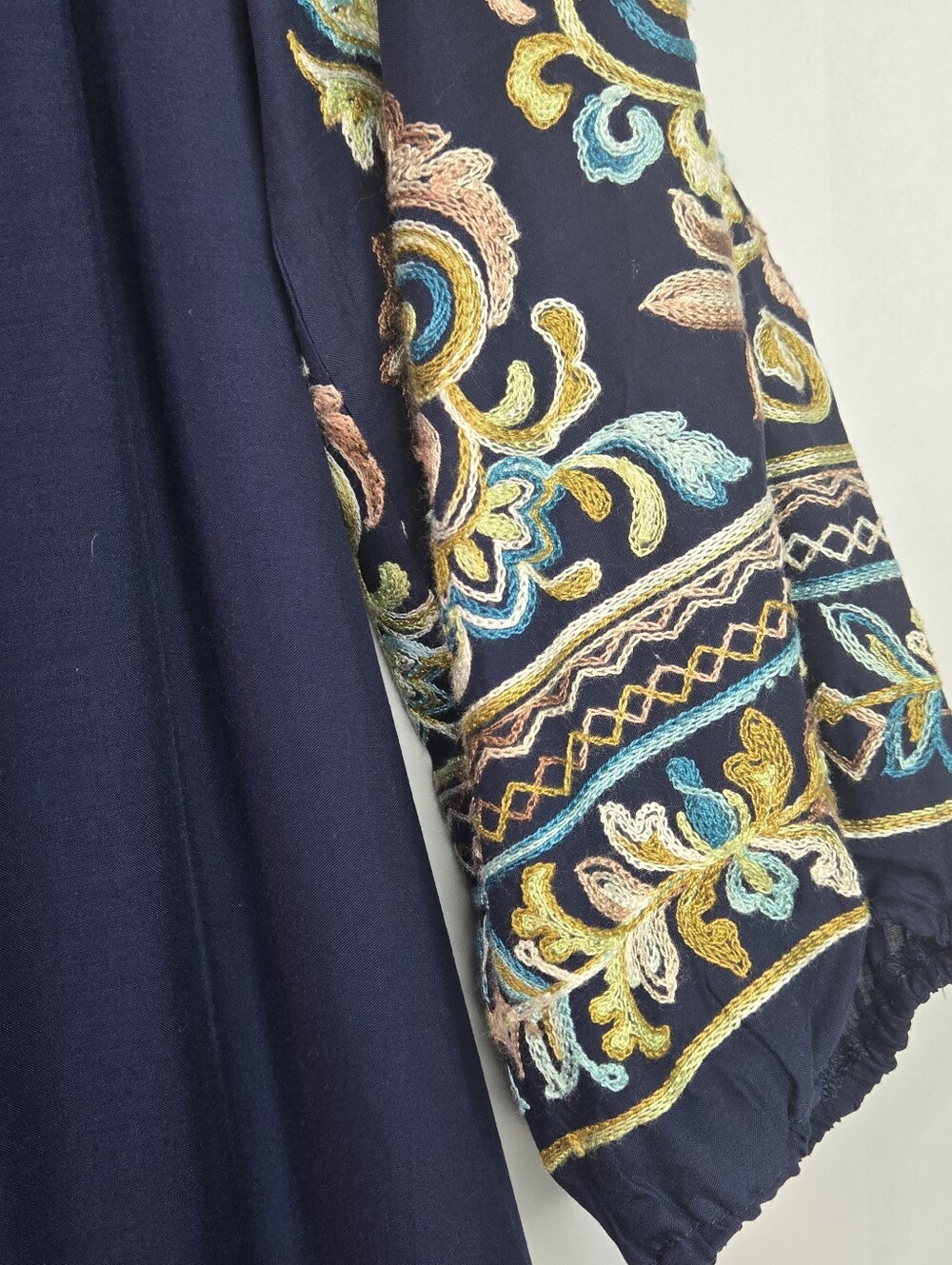 VASNA Size M Navy Boho Tunic Dress With Gorgeous Embroidered Sleeves & Hem NWT - Picture 7 of 13